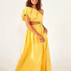 FARM Rio Yellow Open Waist Midi Dress